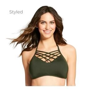 Mossimo Women’s Strappy Criss Cross Bikini Top Olive Green Size Small NWT Swim